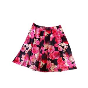 Cynthia Rowley Floral Print Pleated Skirt Pink Black Women's Medium